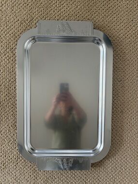 Set of 2 Stainless Steel Serving Trays with Decorative Handles